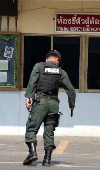 Pattaya SWAT officer with guns drawn